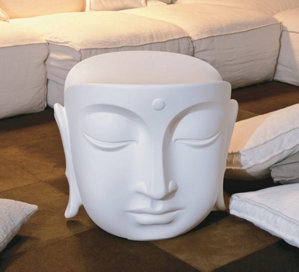 outdoors ; indoor ; Fiberglass statue ; decorate ; Large scale ; City decoration ; garden ; Park decoration ; Chair ; Chair sculpture ; Chair statue ; Life Size ; cartoon ; New product fiberglass Buddha head chair statue for home decoration