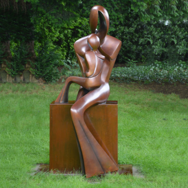 Abstract bronze sculptures of women and children