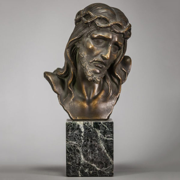 Home Decoration Religious Sculpture Bronze Jesus Bust with Thorny Crown Statue