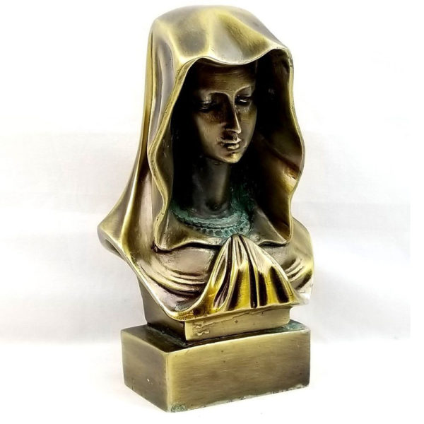 Praying virgin Mary bronze bust statue