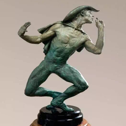 Performance art bronze sculpture of a man