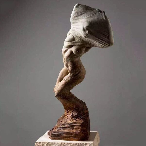  Modern woman stripped bronze sculpture