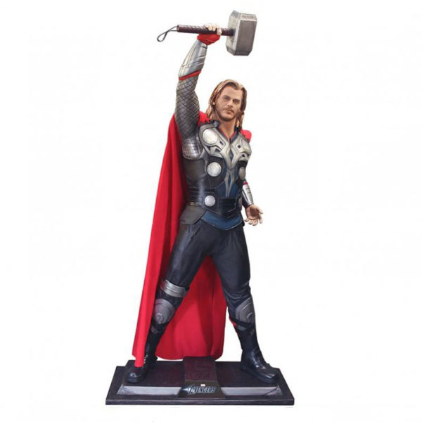 outdoors ; indoor ; Fiberglass statue ; decorate ; Large scale ; City decoration ; garden ; Park decoration ; Thor ; Thor sculpture ; Thor statue ; Life Size ; cartoon ; Custom life like action figure hammer of thor statue
