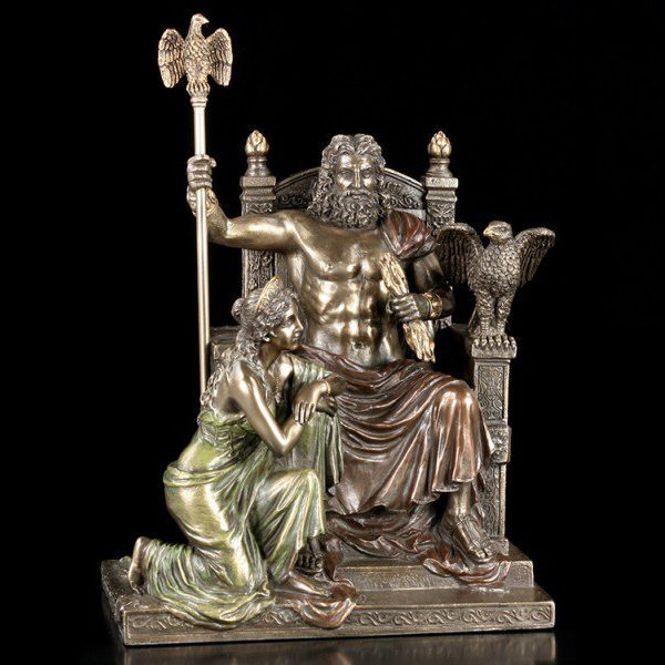 Bronzed Zeus and Hera at the Throne Statue with Colored