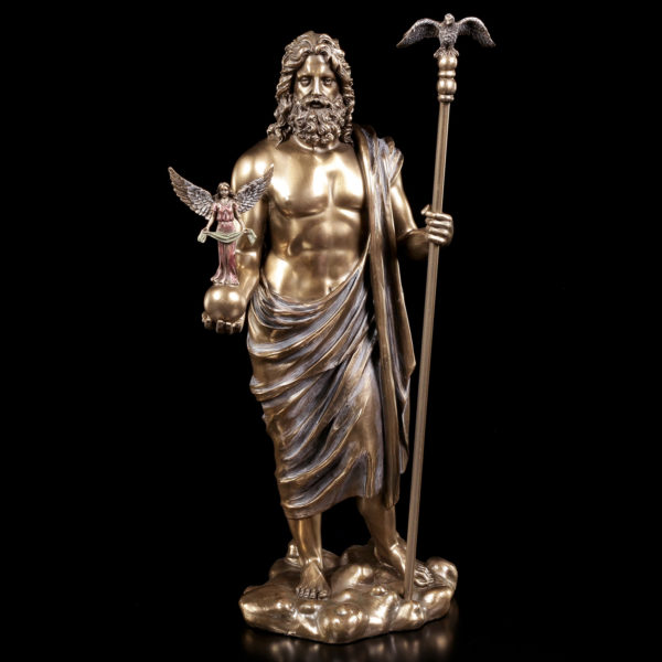Life size Zeus hands to angel bronze statue