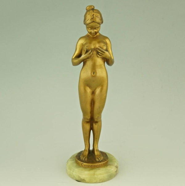 Naked Golden Standing Girl Bronze Sculpture