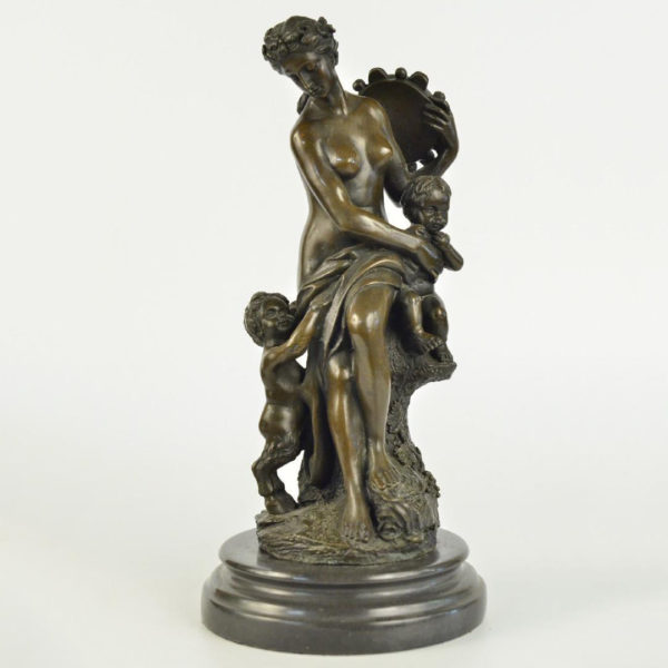 Modern Western Bronze Nude Woman Child Statue