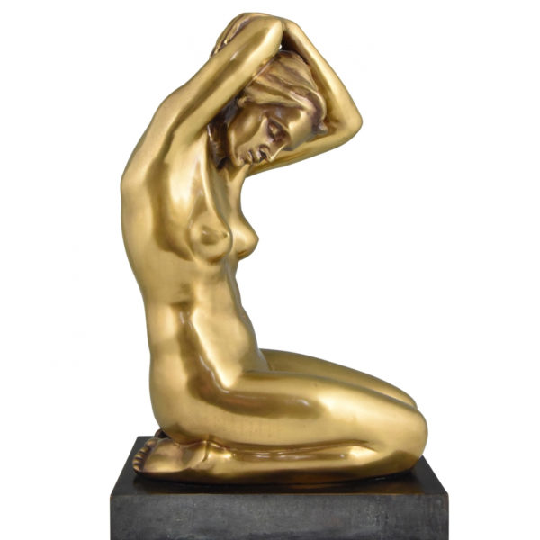 Golden nude woman bronze sculpture