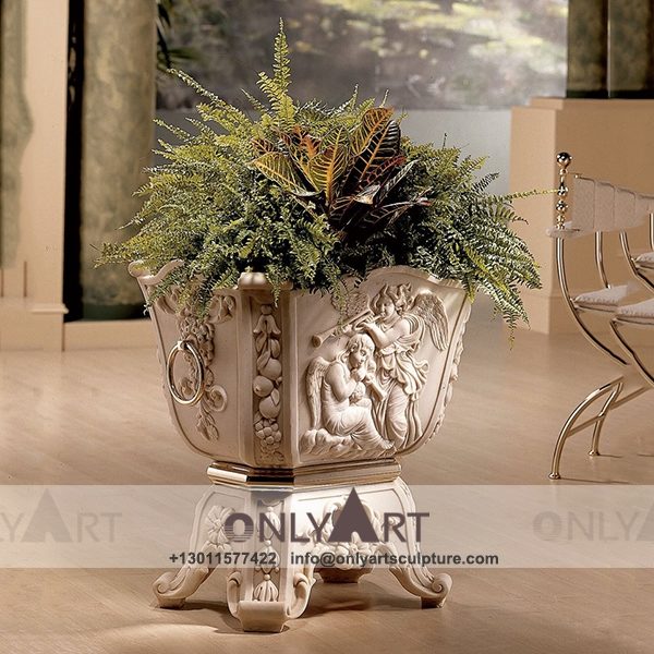 Stone Flower Pot ; Marble Flower Pot ; Flower Pot Sculpture ; Indoor ; Outdoor ; Hand carved ; Large ; Modern style marble stone carving large Garden flower Pots
