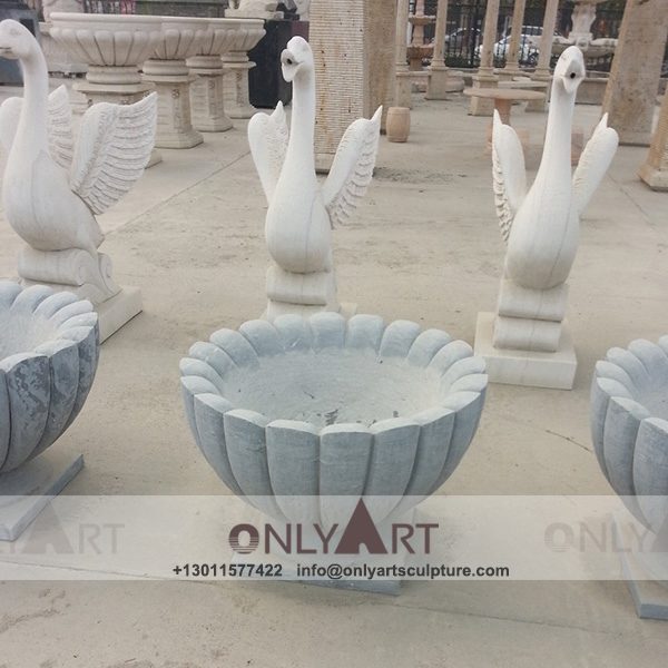 Stone Flower Pot ; Marble Flower Pot ; Flower Pot Sculpture ; Indoor ; Outdoor ; Hand carved ; Large ; Square decoration ; Carved white marble garden flower planters