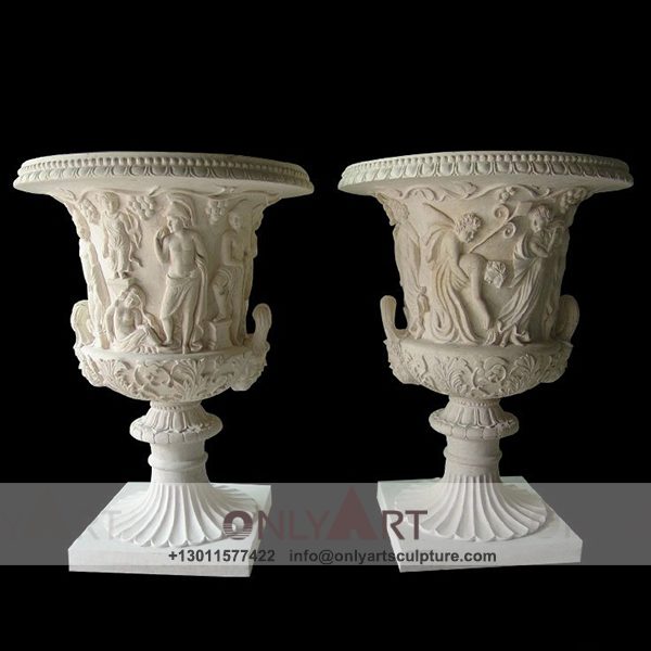Stone Flower Pot ; Marble Flower Pot ; Flower Pot Sculpture ; Indoor ; Outdoor ; Hand carved ; Large ; Square decoration ; Natural stone beauty white granite flower pot