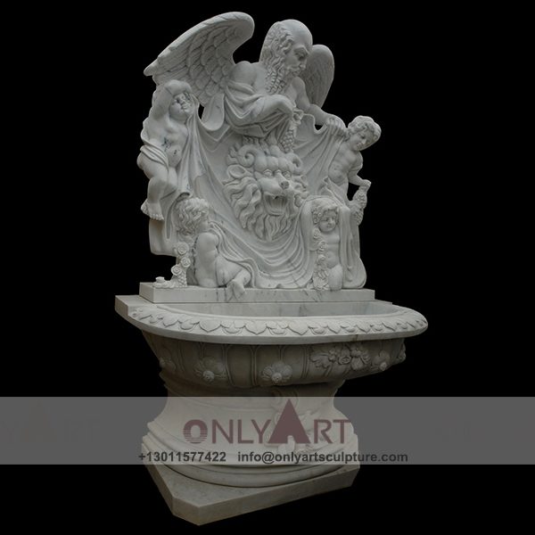 Fountain Marble Sculpture ; Marble Fountain ; stone Fountain ; Indoor ; Outdoor ; Hand carved ; life size ; Large ; Ball ; Wall Fountain ; Lion and Angel Sculpture Decorative Antique Stone Wall Fountain