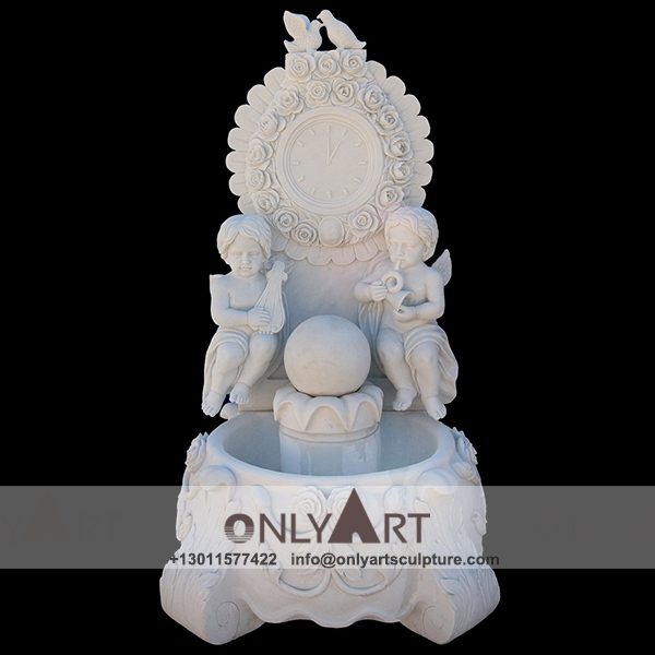 Fountain Marble Sculpture ; Marble Fountain ; stone Fountain ; Indoor ; Outdoor ; Hand carved ; life size ; Large ; Ball ; Wall Fountain ; Wall angel and horologe fountains stone sculpture