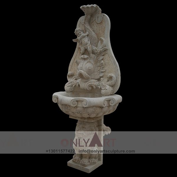 Fountain Marble Sculpture ; Marble Fountain ; stone Fountain ; Indoor ; Outdoor ; Hand carved ; life size ; Large ; Ball ; Wall Fountain ; Natural stone Angel and fish wall fountain Sculpture