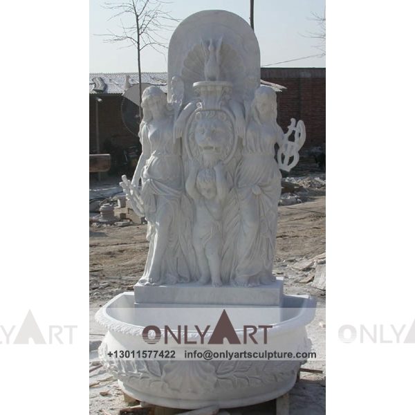 Fountain Marble Sculpture ; Marble Fountain ; stone Fountain ; Indoor ; Outdoor ; Hand carved ; life size ; Large ; Ball ; Wall Fountain ; outdoor marble statuary wall fountain with lady sculpture