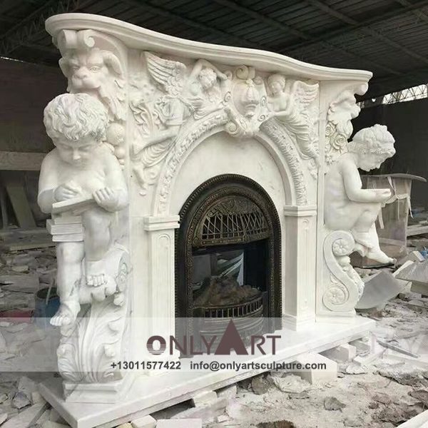 outdoor ; art figurines ; home decoration ; New Designed ; Marble Fireplace ; White Luxury Sculpture Carving Antique French Fireplace