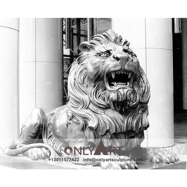 Marble lion sculpture ; lion sculpture ; Stone Lion ; Lion statue ; outdoor ; hypaethral ; door adornment ; Square decoration ; street ; Lion ; life-size ; large ; White Marble Sitting Lion With Sculpture