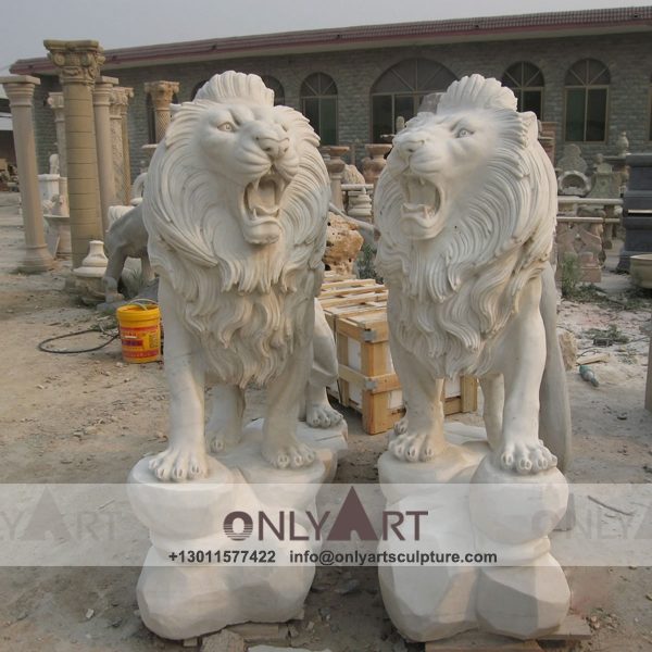 Marble lion sculpture ; lion sculpture ; Stone Lion ; Lion statue ; outdoor ; hypaethral ; door adornment ; Square decoration ; street ; Lion ; life-size ; large ; High Quality marble pure white lions with great price