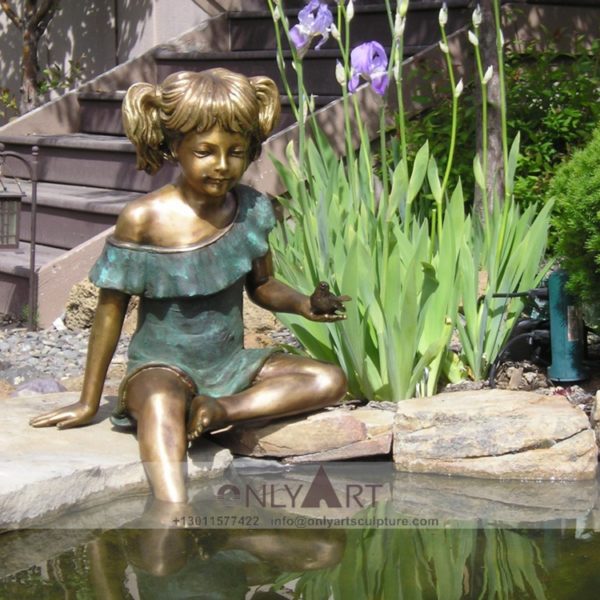 Bronze girls drag bird fountains sculpture gardens to decorate