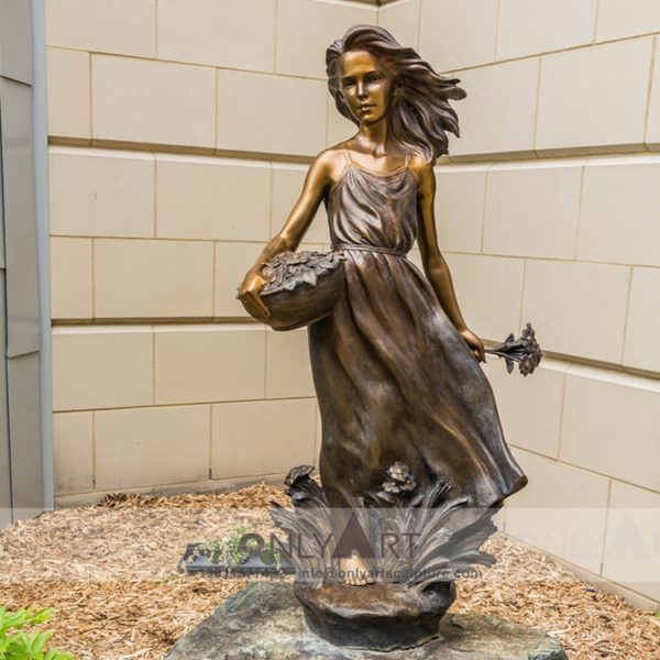 Bronze maiden holding pot sculpture garden decoration