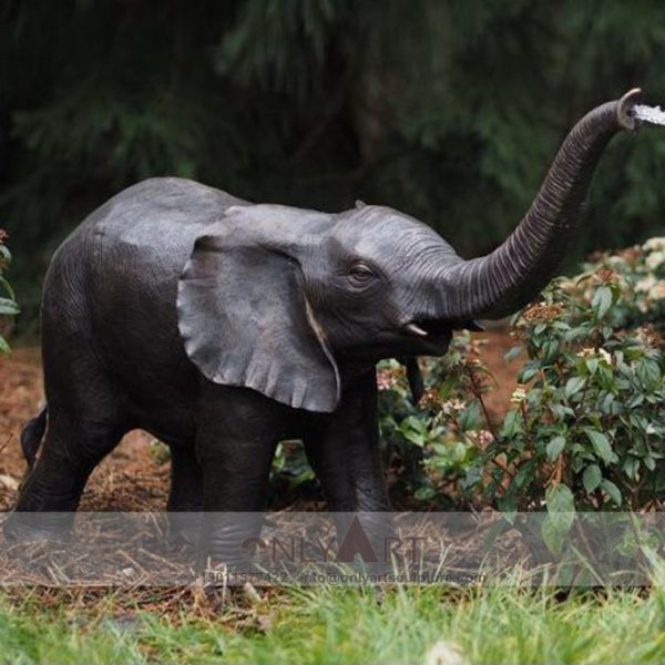Large outdoor bronze elephant fountain sculpture