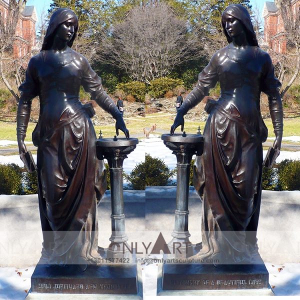 Life-size outdoor bronze female fountain sculpture