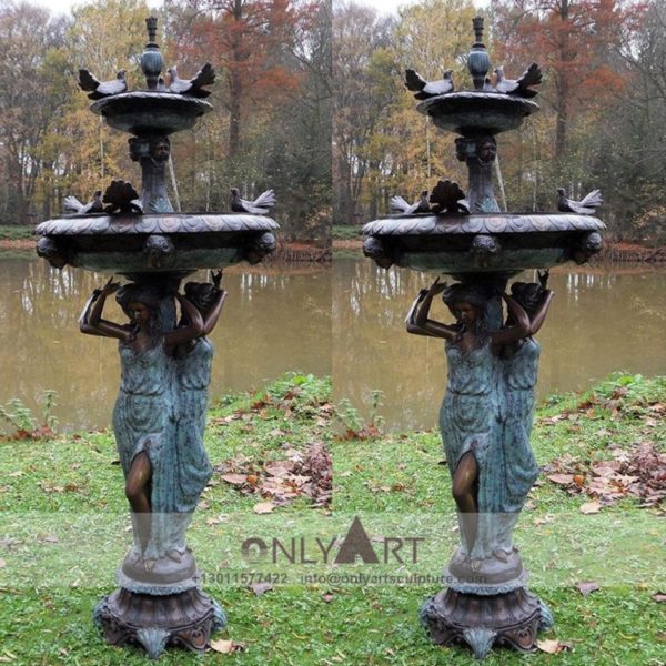 Life size outdoor bronze female fountain sculpture