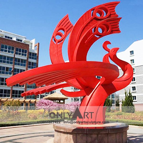 Stainless Steel Sculpture ; Stainless Steel chair ; Home decoration ; Outdoor decoration ; City Sculpture ; Colorful ; Red abstract design stainless steel peacock sculpture