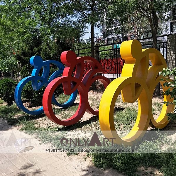 Stainless Steel Sculpture ; Stainless Steel chair ; Home decoration ; Outdoor decoration ; City Sculpture ; Colorful ; Colorful stainless steel bicycle sculpture in the garden
