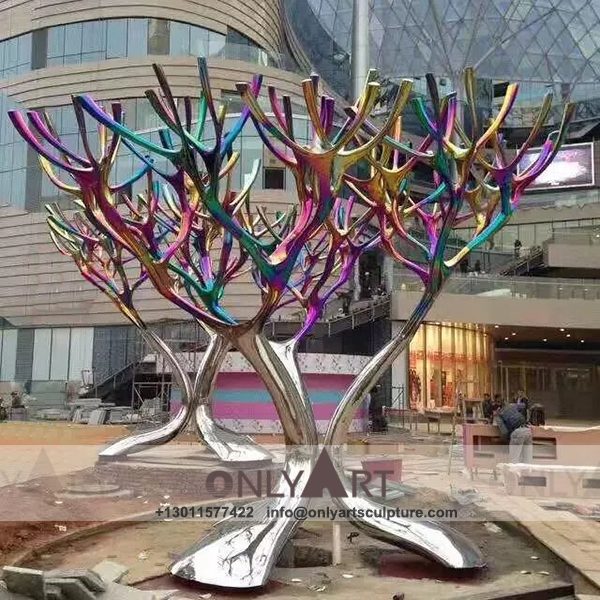 Stainless Steel Sculpture ; Stainless Steel chair ; Home decoration ; Outdoor decoration ; City Sculpture ; Colorful ; Colorful stainless steel tree sculpture park decoration