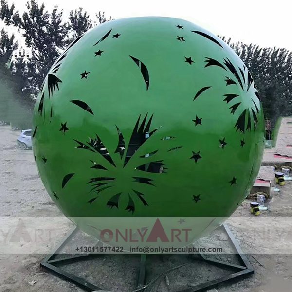 Stainless Steel Sculpture ; Stainless Steel chair ; Home decoration ; Outdoor decoration ; City Sculpture ; Colorful ; Modern design stainless steel green hollow ball sculpture