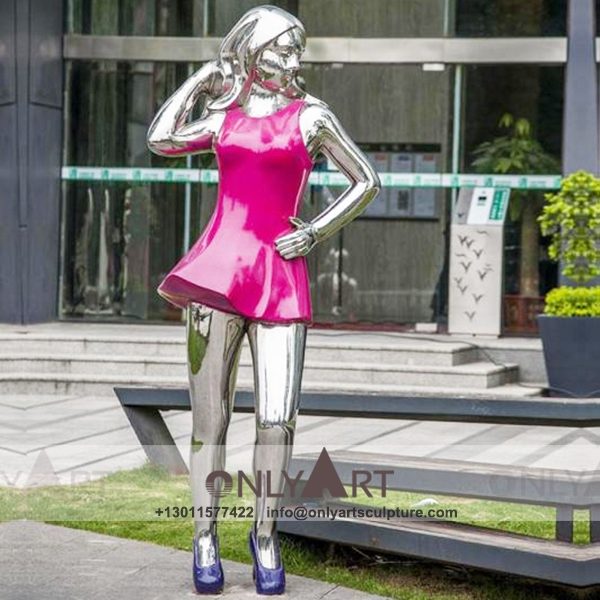 Stainless Steel Sculpture ; Stainless Steel chair ; Home decoration ; Outdoor decoration ; City Sculpture ; Colorful ; Colorful stainless steel sculpture of a modern female statue