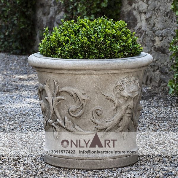 Stone Flower Pot ; Marble Flower Pot ; Flower Pot Sculpture ; Indoor ; Outdoor ; Hand carved ; Large ; Square decoration ; Outdoor marble large flower pot for garden