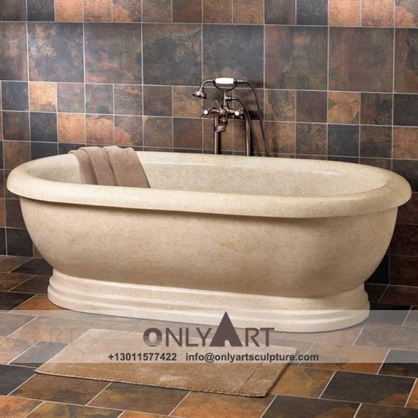 Marble Bathtub ; Stone Bathtub ; Freestanding Bathtub ; Natural Stone ; Hand Carving ; high quality ; Beige Marble Free standing Bathtub for bathroom