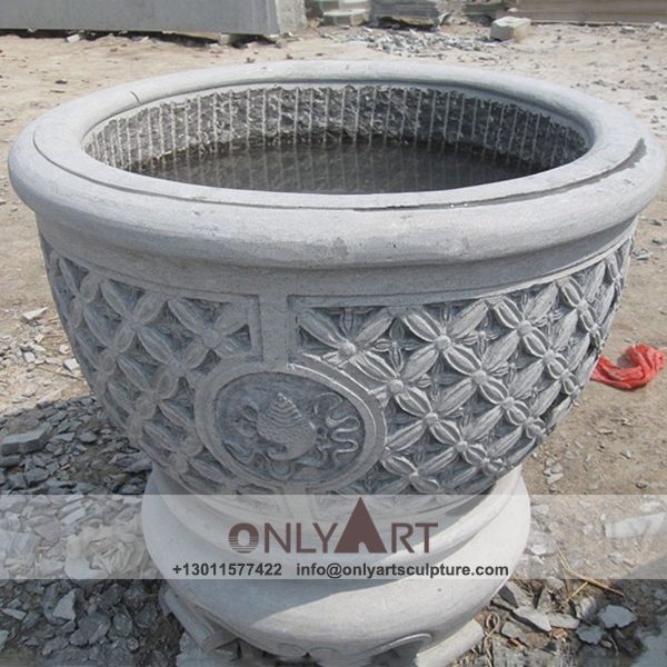 Stone Flower Pot ; Marble Flower Pot ; Flower Pot Sculpture ; Indoor ; Outdoor ; Hand carved ; Large ; Square decoration ; Western large marble stone flower pot