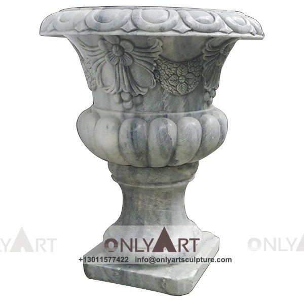 Stone Flower Pot ; Marble Flower Pot ; Flower Pot Sculpture ; Indoor ; Outdoor ; Hand carved ; Large ; Square decoration ; Western Style Decorative White Natural Stone Flowerpot