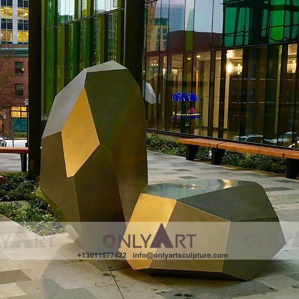 Stainless Steel Sculpture ; Stainless Steel chair ; Home decoration ; Outdoor decoration ; City Sculpture ; Colorful ; Corten Sculpture ; Yellow geometric mirror effect stainless steel art statue