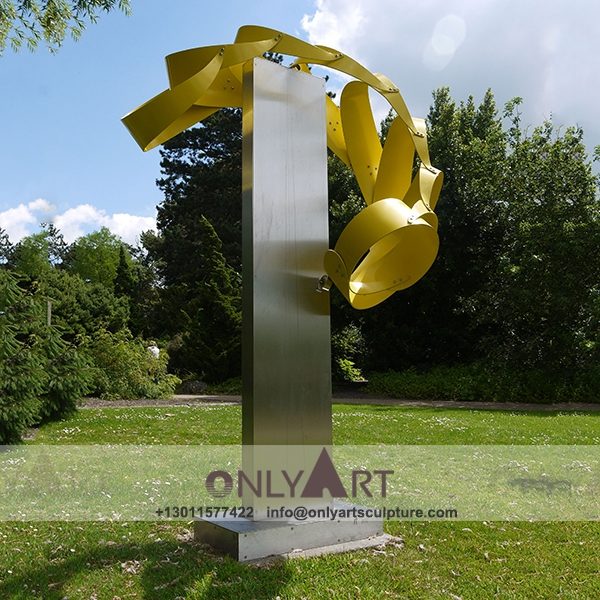 Stainless Steel Sculpture ; Stainless Steel chair ; Home decoration ; Outdoor decoration ; City Sculpture ; Colorful ; Corten Sculpture ; Yellow geometric effect stainless steel art statue