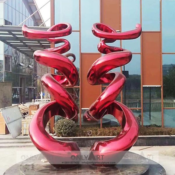 Modern design outdoor abstract red wire stainless steel spraying sculpture