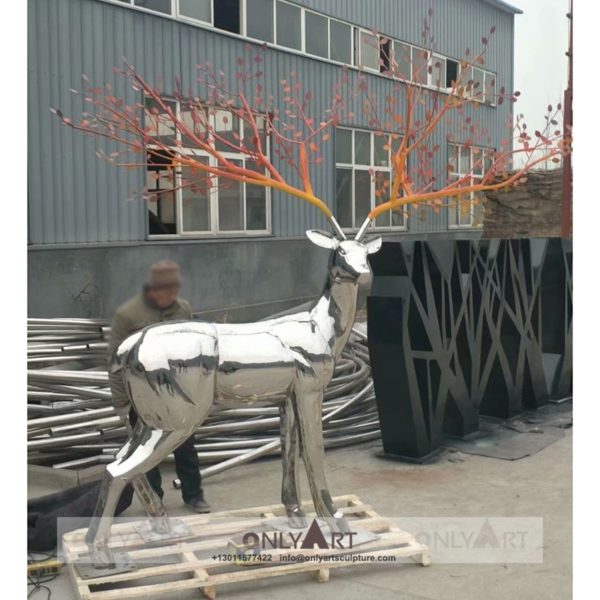Mirror Polished Stainless Steel Deer Staute Metal Outdoor Decoration Animal Sculpture 