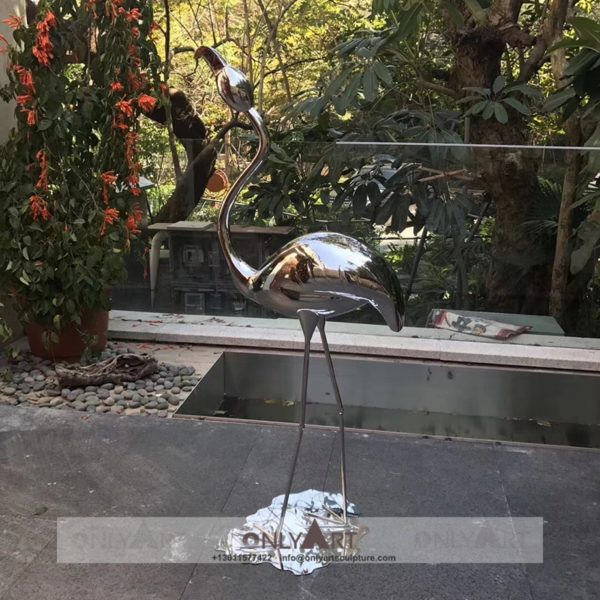 Handmade Craft Mirror Finish Metal Stainless Steel Flamingo Sculpture