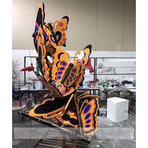 Colorful stainless steel butterfly sculpture garden decoration