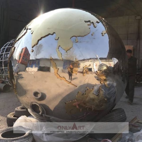 City Image Public Globe Sign Hollow Ball Stainless Steel Sculpture